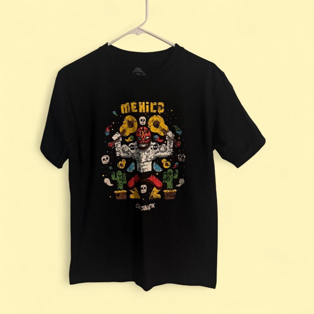 Los Cinco Soles Shirt Men Size M Black Graphic Tee Mexico Lucha Libre Wrestler